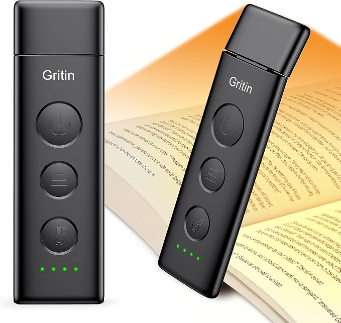 Gritin Book Light Rechargeable, Clip on LED Reading Light by Gritin