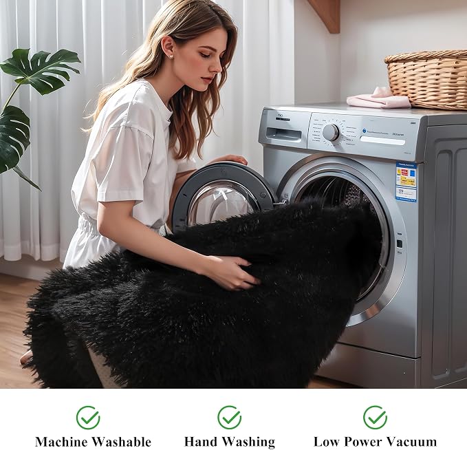 5x8 Thick Black Fluffy Shag Rug - Image 5
