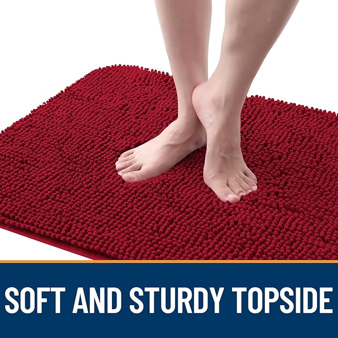 OLANLY Dog Door Mat for Muddy Paws 47x24, Absorbs Moisture and Dirt, Absorbent Non-Slip Washable Doormat, Quick Dry Chenille Mud Mat for Dogs, Entry Indoor Entryway Carpet for Inside Floor, Red