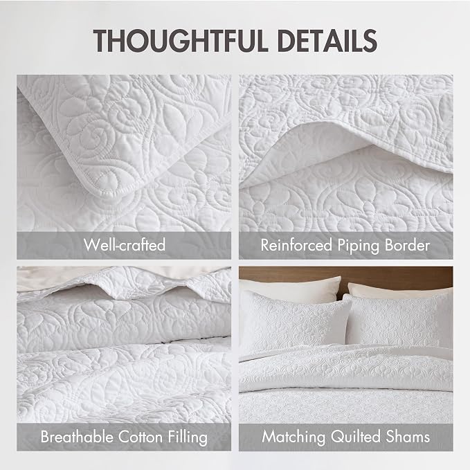 Madison Park Full Quilt Bedding Set, Cottage-Inspired Damask, Classic Stitch - Image 4