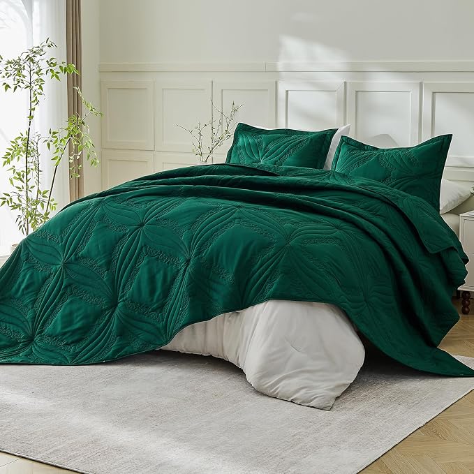 Kingnex Oversized King Bedspreads 128x120 Ultrasonic Quilted Forest Green | - Image 6