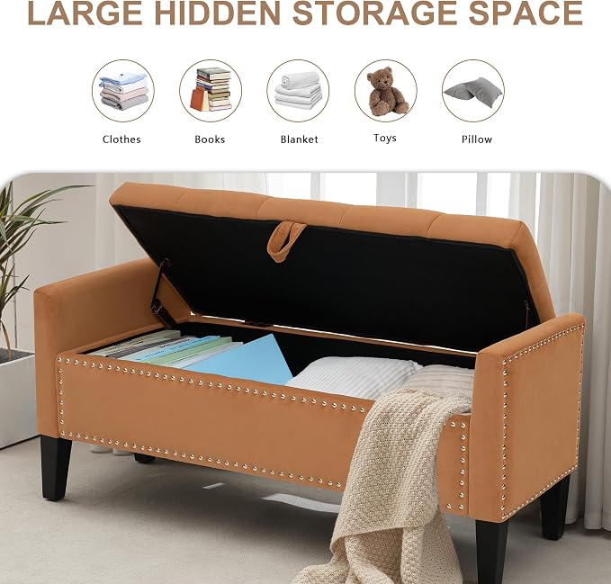 Velvet Ottoman with Storage, Modern Storage Bench - Image 3