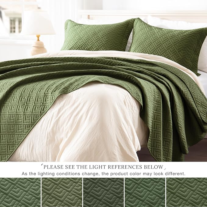 EXQ Home King Size Quilt Set Squares Pattern Bedding Set Forest Green | Soft - Image 4