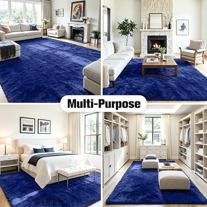 8x10 Fluffy Area Rug for Living Room: Soft Non-Slip Blue Bedroom Carpet | Ultra - Image 9