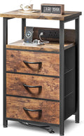 Lazzanto Night Stand with Charger Station, 3 Fabric Drawers, Bedside Table by Lazzanto