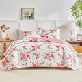 UOZZI BEDDING Pink White Floral Quilt Set 3 Pieces Queen Size Pink Flower Soft by Uozzi+Bedding