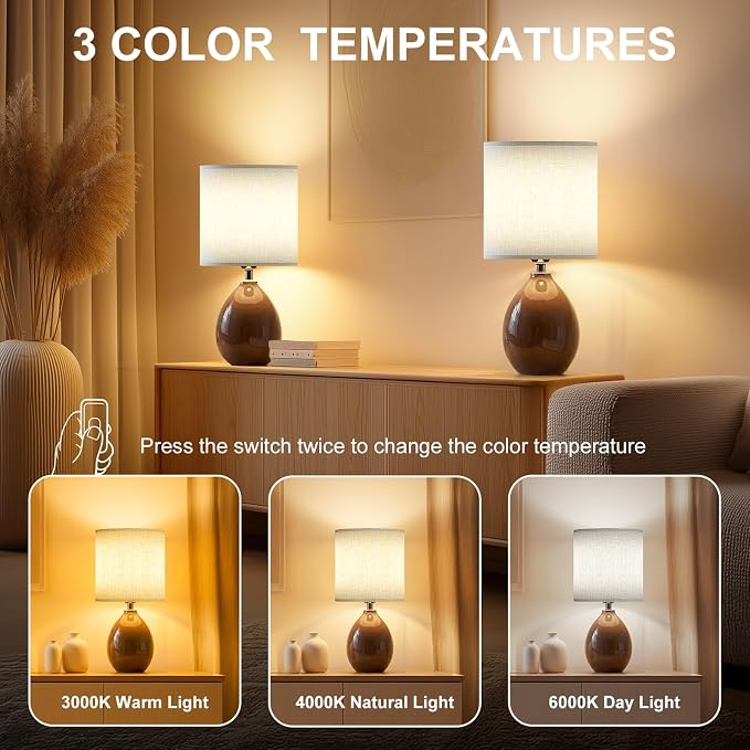 18.5" Table Lamp Set of 2 for Living Room Bedroom, Bedside Lamps for Night - Image 3