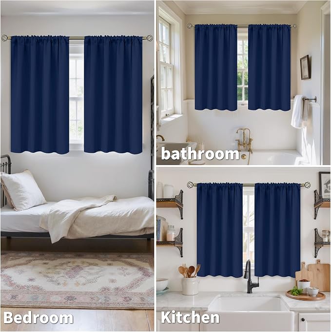 BGment Short Blackout Curtains 45 Inch Length Blue Room Darkening Drapes | Rod - Image 4
