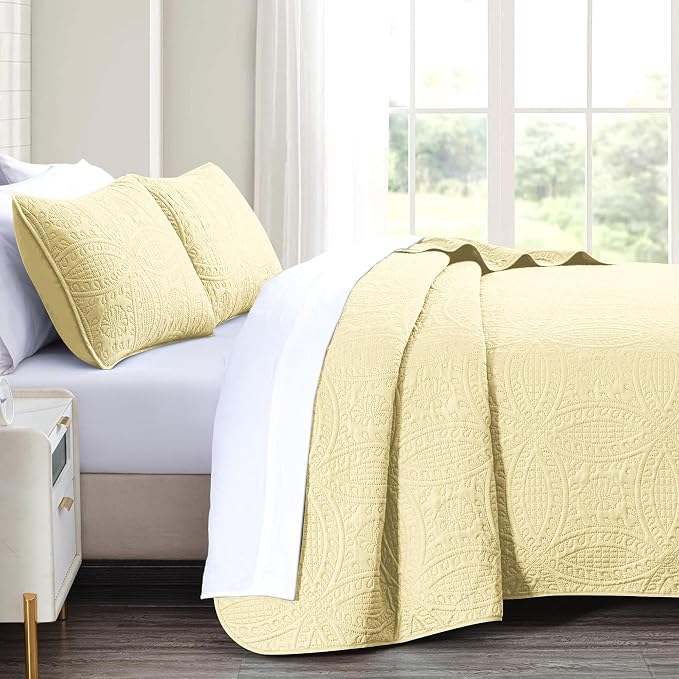 akkialla Butter Yellow Full/Queen Quilt Set, Ultrasonic Lightweight Bedspread - Image 4