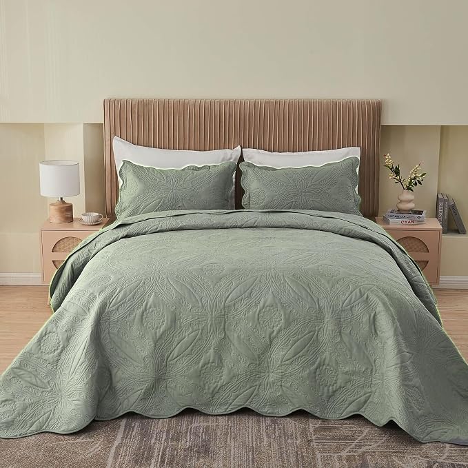Kingnex Oversized King Bedspreads 128x120 Ultrasonic Quilted Sage | Extra Wide - Image 2