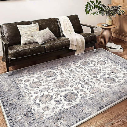 10x14 Washable Area Rug Medallion Distressed Design Boho Medallion Non-Shedding Easy Care Ideal for High Traffic Areas in Living Room Bedroom Kitchen Office Coffee Table Large Carpet