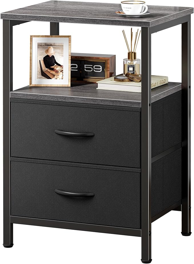 Huuger Night Stand with 2 Drawers, Bedside Table with Open Shelf | Wooden Top by Huuger