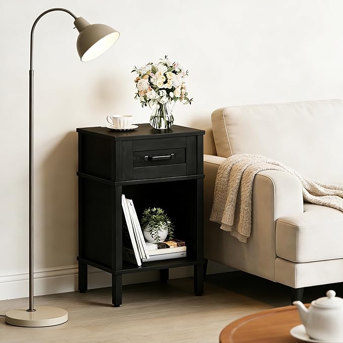 Black Nightstand with Drawers, Small Night Stand, Bedside Table with Drawers - Image 6