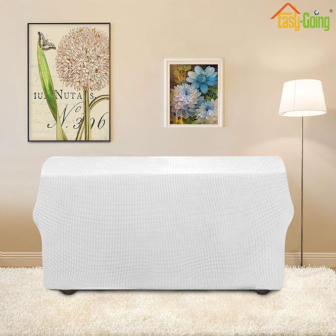 Easy-Going Stretch Loveseat Slipcover 1-Piece Sofa Cover Furniture Protector Couch Soft with Elastic Bottom for Kids Polyester Spandex Jacquard Fabric Small Checks (Loveseat, Snow White)