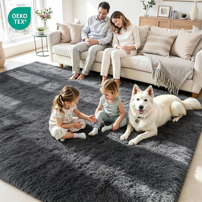 4x6 Fluffy Area Rug for Living Room: Soft Non-Slip Grey Shag Bedroom Carpet | - Image 4