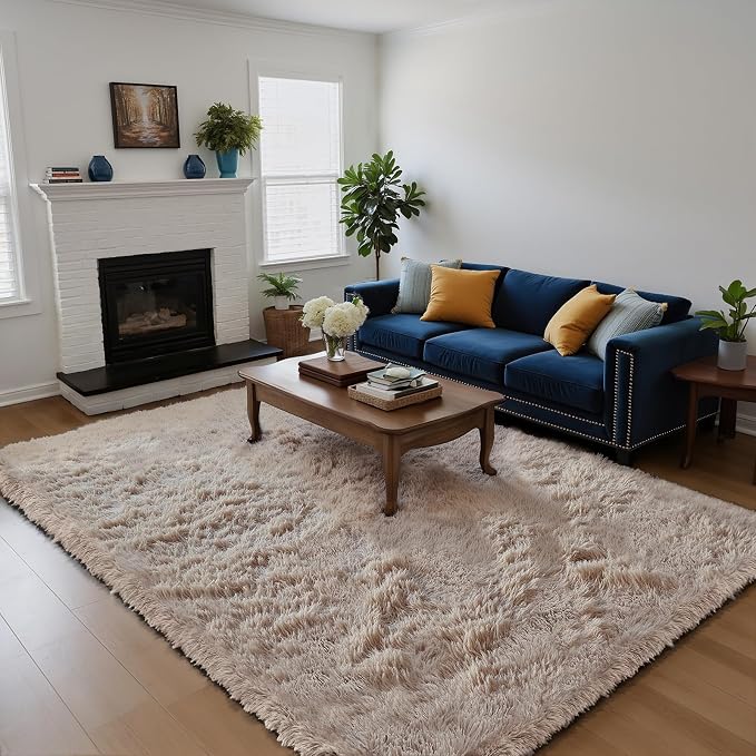 4x6 Beige Rug for Bedroom, Fluffy Shag Area Rug Small Rug Bedroom Carpet | - Image 3
