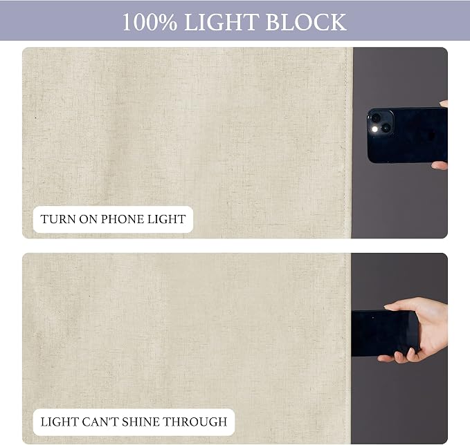 RYB HOME 100% Blackout Curtains Sidelight Window, Linen Textured | Linen - Image 4
