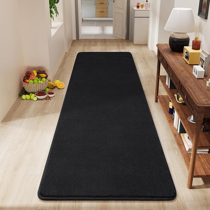 Modern Soft Hallway Runner Rug, 2x6 Feet Black Washable Runner Rugs | Fluffy by AmeareaDirect
