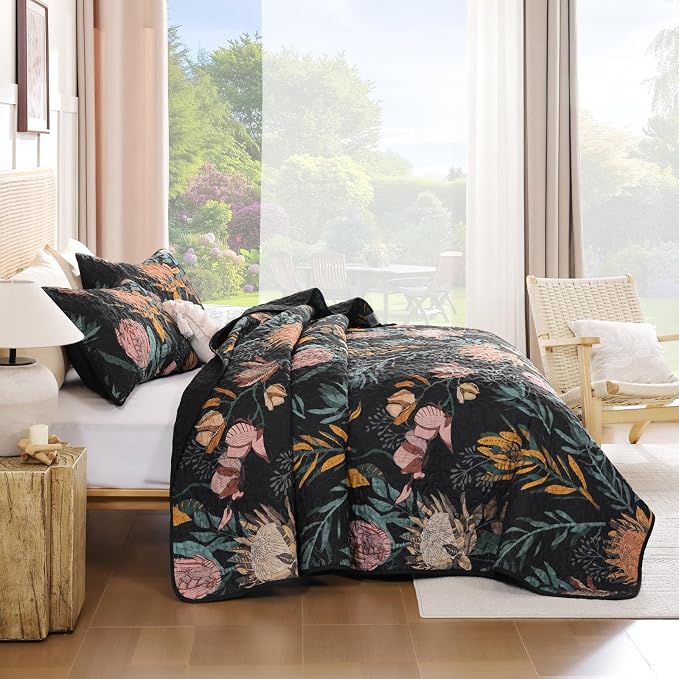 Dintszyayue Quilt Queen Size Black, Soft Microfiber Lightweight Farmhouse Bed - Image 3