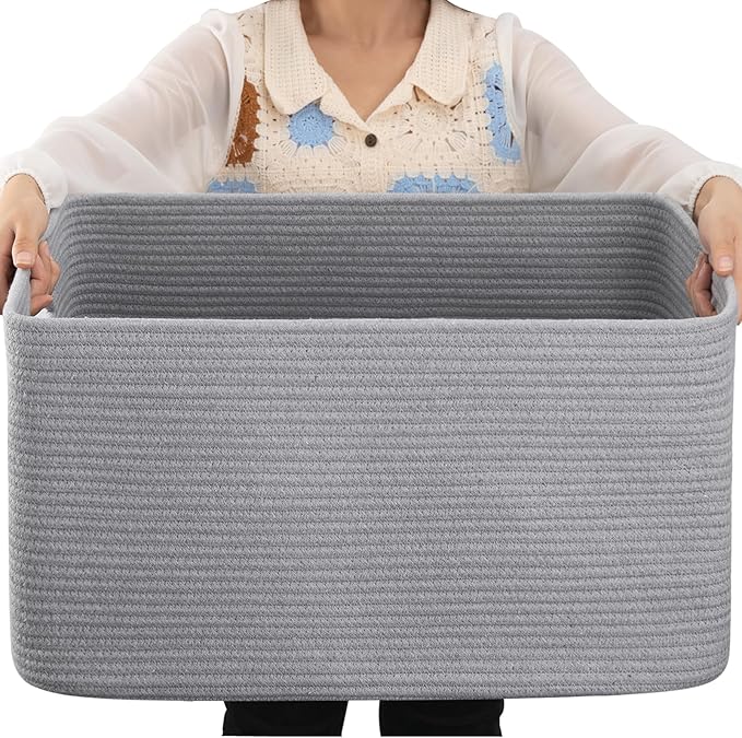 OIAHOMY 75L Large Blanket Basket, Woven Blanket Storage Basket by MasterofSpaceOptimization