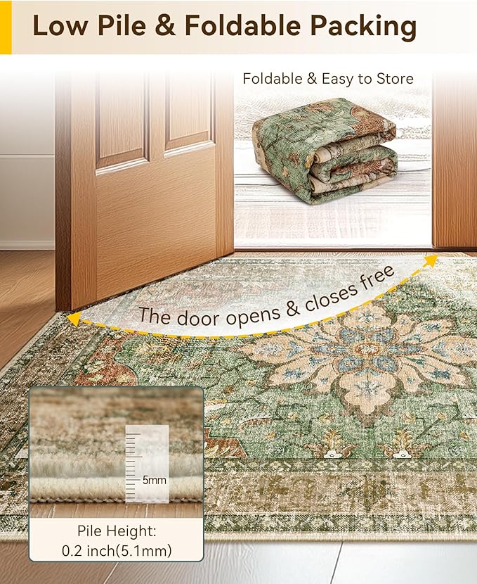 RELEANY Washable Area Rug, Runner 3'x9', Brick/Brown/Green | Non-Slip, Water - Image 4