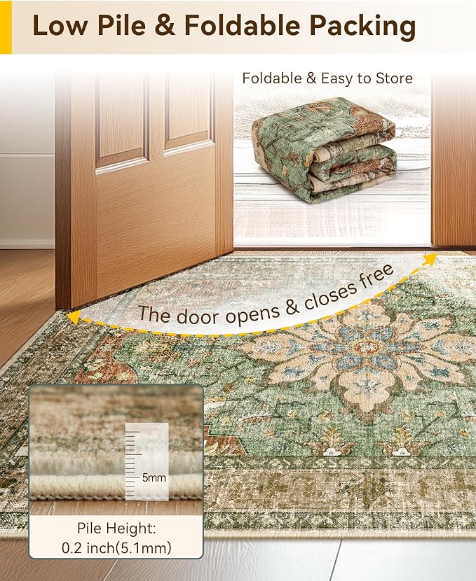 RELEANY Washable Area Rug, Runner 3'x6', Brick/Brown/Green | Non-Slip, Water - Image 5