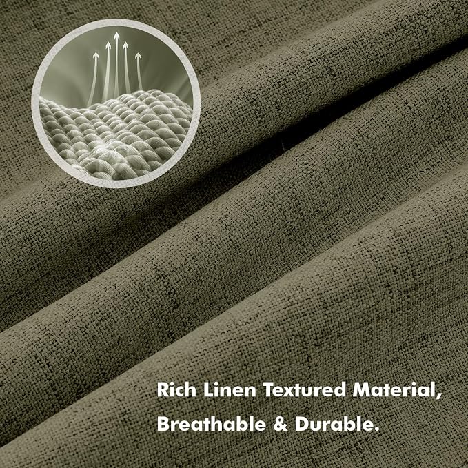 MIULEE 100% Blackout Linen Curtains 42 x 63 Inch Light Olive Green 2 Panels | - Image 3