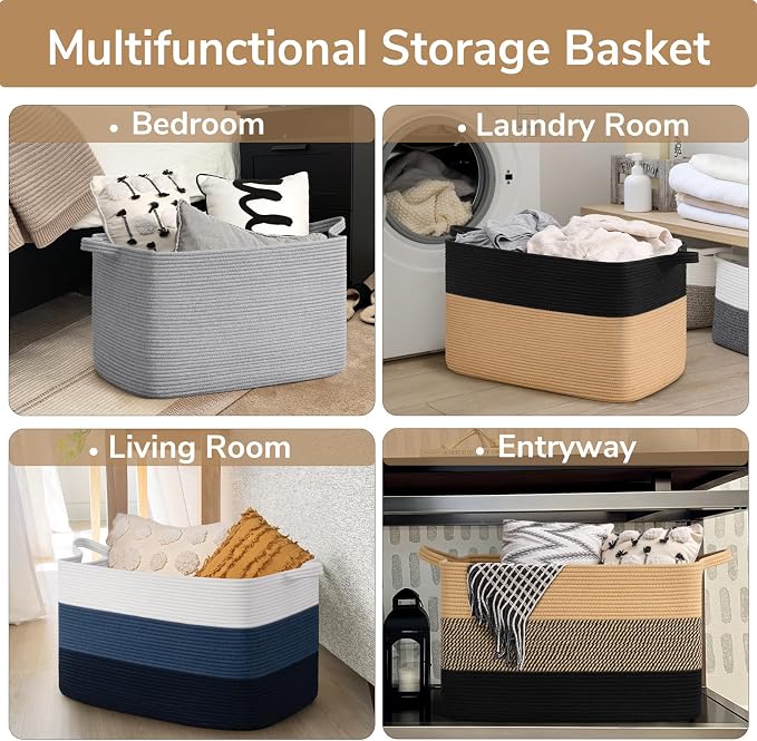 Goodpick 85L Large Woven Blanket Basket, Pillows & Toys, Living Room, Bedroom & - Image 4