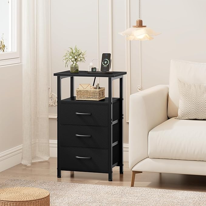 Nightstand Set of 2 with Charging Station, Bedside Table with USB Ports and - Image 5