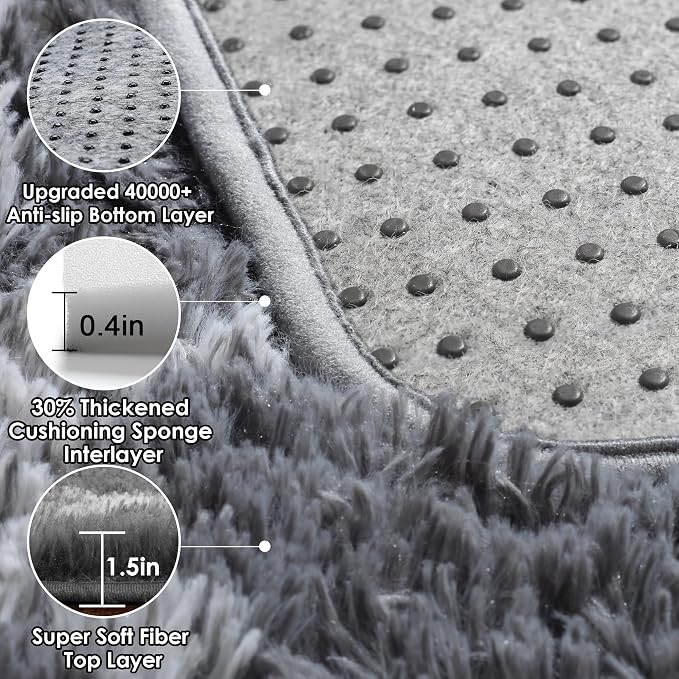 5x7 Area Rugs for Living Room Bedroom, Fluffy Grey and White Faux Fur Bedside - Image 4
