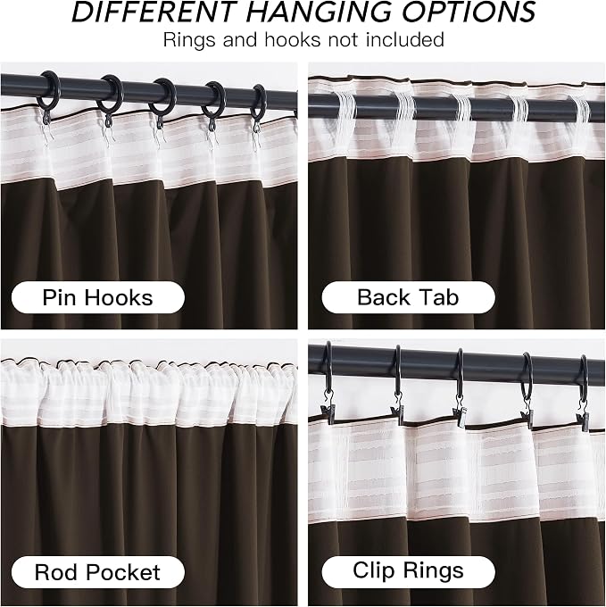 RYB HOME Brown Velvet Curtains for Bedroom Living Room | Thermal Insulated - Image 3
