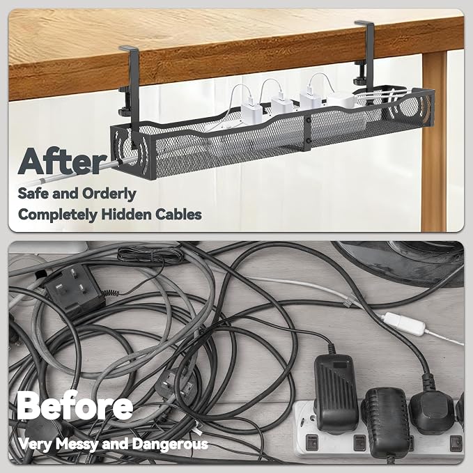 Cable Management, 25.3'' Under Desk Cable Management Tray No Drill | Metal - Image 2