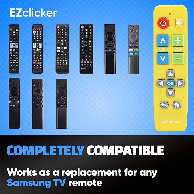 Samsung Replacement TV Remote Compatible with Samsung TV's ONLY (Yellow) Big Button TV Remote Control, Simplified and Easy to Use (2xAAA Batteries not Included)