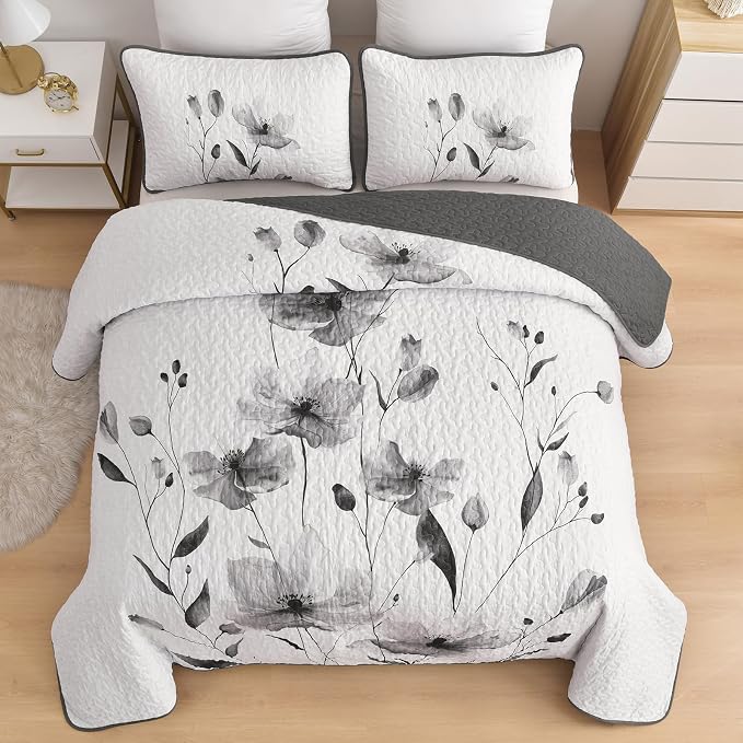 Mybedsoul King Size Quilt Set Grey, Reversible Polyester Coverlet Set - Image 3