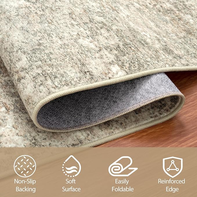 9x12 Area Rugs for Living Room Washable Bedroom Dining Room Beige Brown | - Image 3