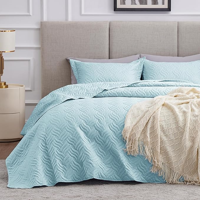 Love's cabin King Size Quilt Set Light Blue Bedspreads by Lovescabin