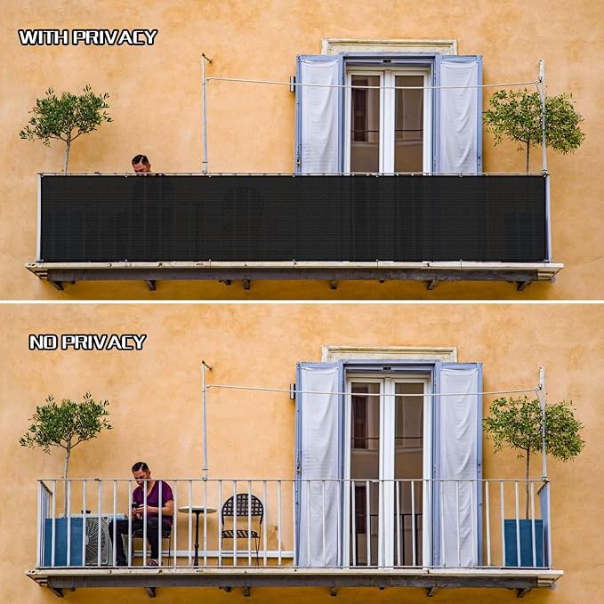 3'x11' Black Balcony Privacy Screen Fence Windscreen 90% UV Block | 90% privacy - Image 5