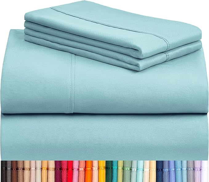 LuxClub 4 PC Full Sheet Set, Deep Pockets Wrinkle Free Cooling Bed Sheets Hotel Bedding for Women, Men, Kids & Teens, Includes 1 Fitted Sheet, 1 Flat Sheet and 2 Pillowcases-Aqua