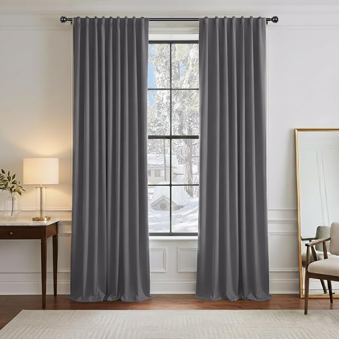 PONY DANCE Grey Blackout Curtains 96 inch Long, Room Darkening Curtains by PONYDANCE
