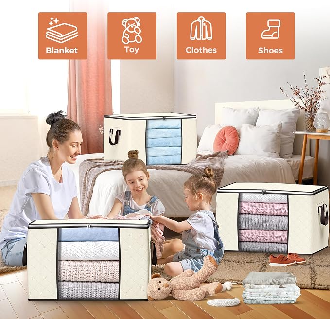90L Large Storage Bags, 4 Pack Clothes Storage Bins Closet Organizers | - Image 5