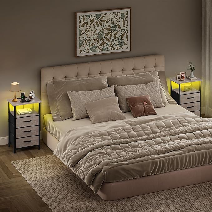Night Stand with Charging Station, LED Nightstand - Image 9