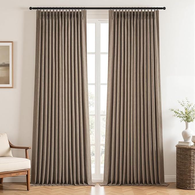 Topfinel 105 Inches Long Black Out Faux Double Layer Thick Linen Drapery Panels by Topfinel