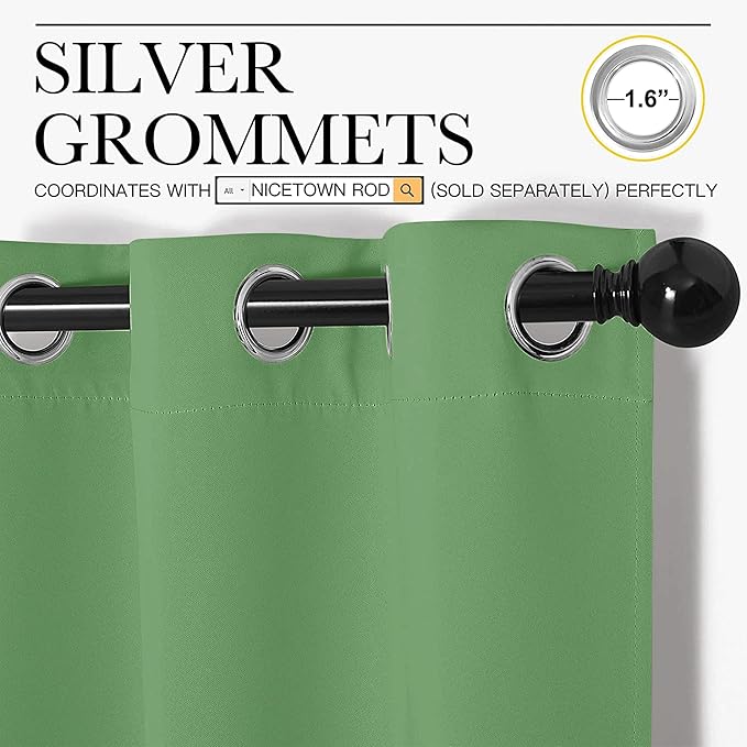 NICETOWN Froest Green Blackout Curtains 63 inches Length - Image 2