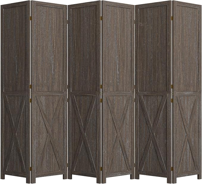 6 Panel Folding Room Divider, Solid Wood Privacy Screen, Freestanding Partition - Image 8