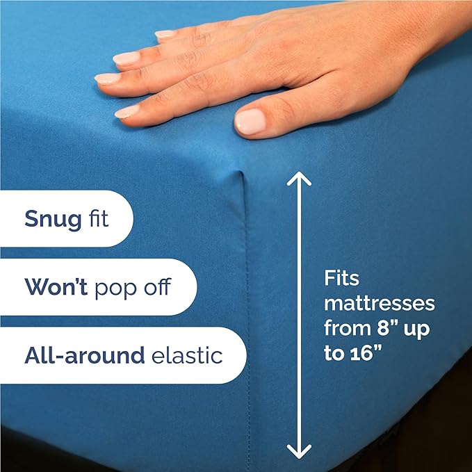 Twin XL 4 Piece Sheet Set - Cooling, Comfy & Breathable - Hotel Luxury Bedding, Includes Fitted Sheet for Women, Men, Kids & Teens - 1 Flat, 1 Fitted Sheet, 2 Pillowcases w/Deep Pockets - Denim Blue