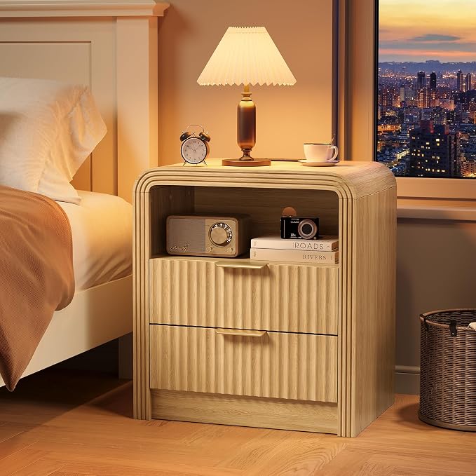 Decofy Fluted Nightstand with Charging Station, 19.7'' Wide Morden End Table - Image 7