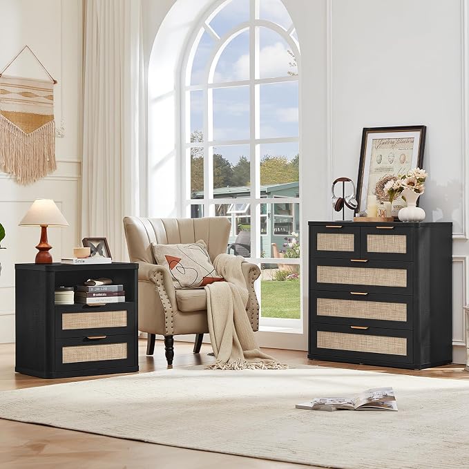 LEYAOYAO Rattan Dresser for Bedroom, 33.5" Tall Chest of Drawers, Modern 5 - Image 4