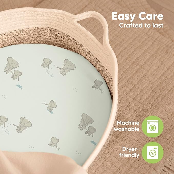 2-Pack Baby Bassinet Sheets Girl, Boy - 33x17 Viscose Derived from Bamboo Bedside Mattress Fitted Bassinet Sheets, Compatible with Halo Bassinest Swivel Sleeper, Baby Delight, Graco (Elly)