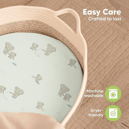 2-Pack Baby Bassinet Sheets Girl, Boy - 33x17 Viscose Derived from Bamboo Bedside Mattress Fitted Bassinet Sheets, Compatible with Halo Bassinest Swivel Sleeper, Baby Delight, Graco (Elly)