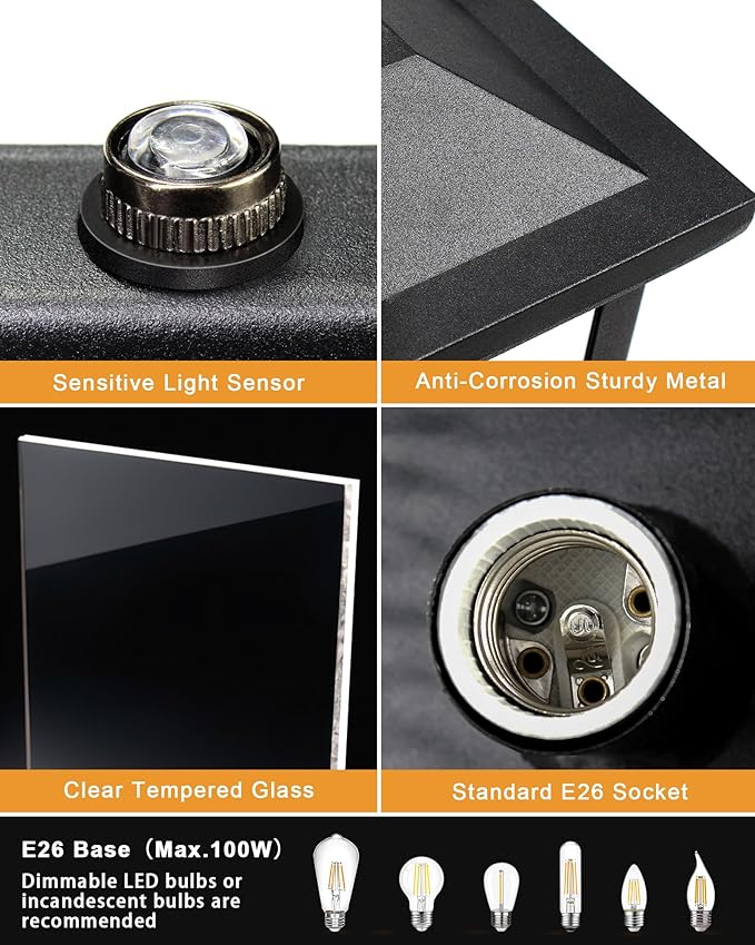 LTBLIGHT Dusk to Dawn Outdoor Lighting, Modern Black Waterproof Exterior Wall Sconce, Sensor Front Porch Lights with E26 Base for House Garage Patio Front Door, 120V